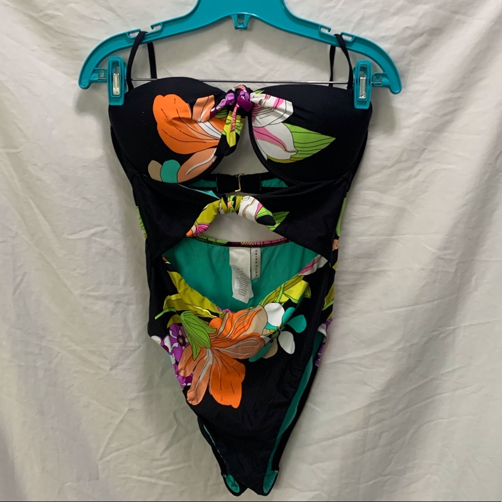 Trina Turk Navy Floral Cut Out One Piece Bikini Swimsuit